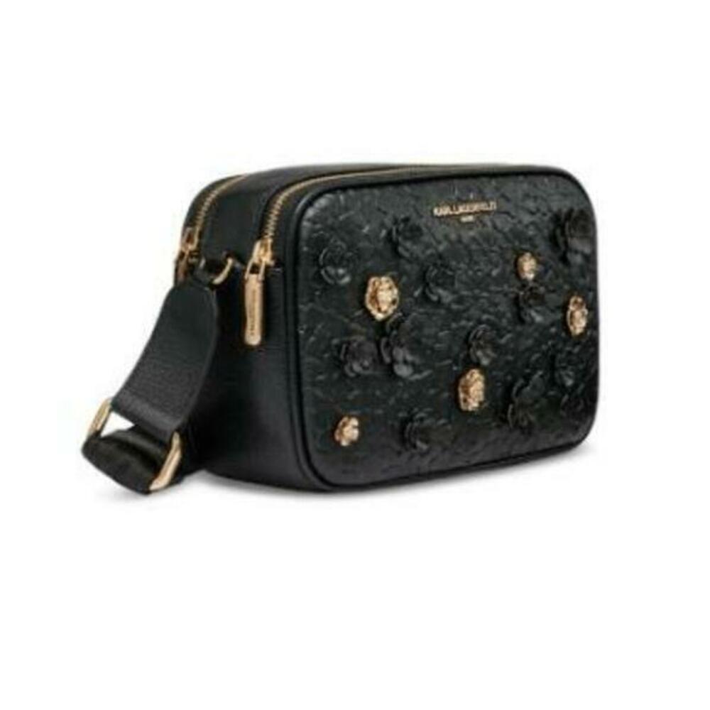 KARL LAGERFELD PARIS Crossbody Bag Floral Pins Black/Gold One Size - Picture 3 of 13